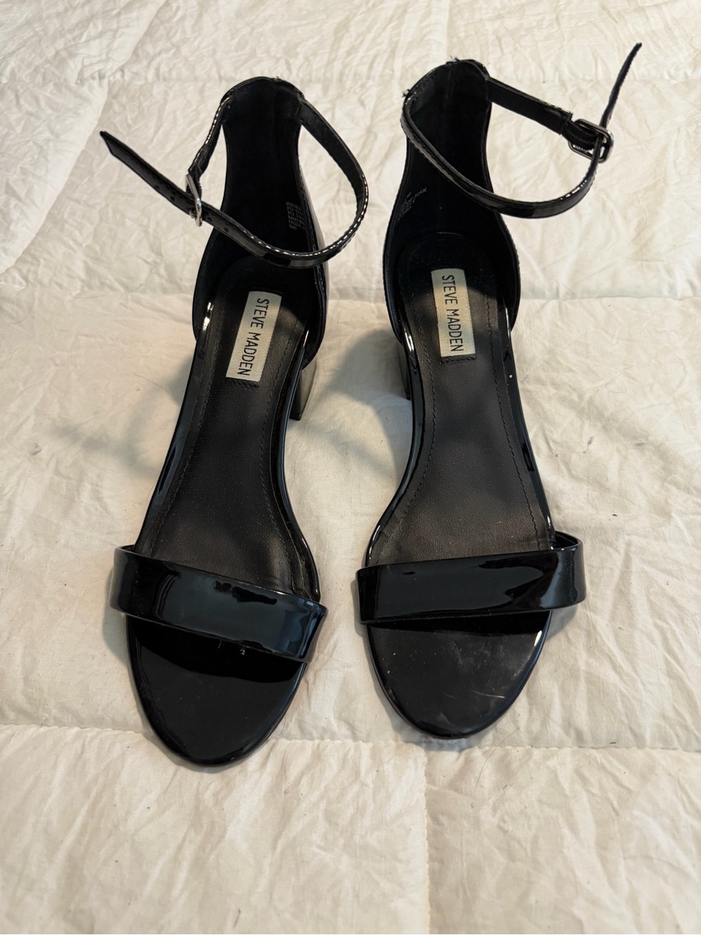 Steve Madden Black Patent Ankle-Strap Heeled Sandals
